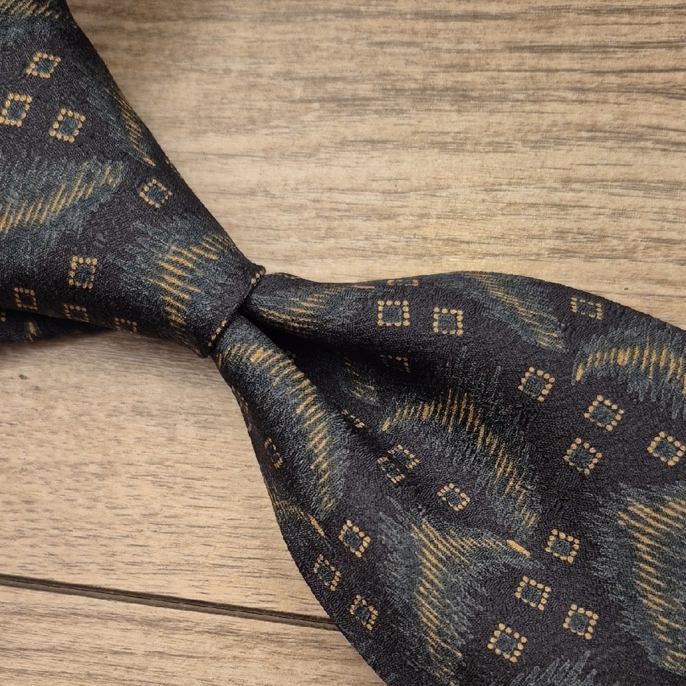 ARMANI Italy Green Black Abstract Silk Mens Designer‎ Tie VTG 90s